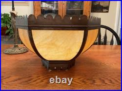 Antique Bradley & Hubbard School Arts & Crafts Bent Panel Slag Glass Lamp