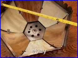 Antique Bradley & Hubbard School Arts & Crafts Bent Panel Slag Glass Lamp