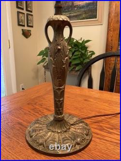 Antique Bradley & Hubbard School Arts & Crafts Bent Panel Slag Glass Lamp