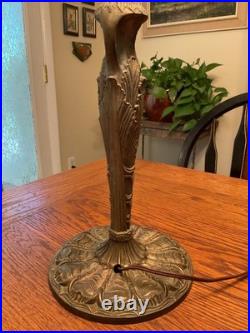 Antique Bradley & Hubbard School Arts & Crafts Bent Panel Slag Glass Lamp
