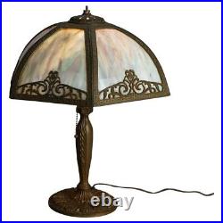 Antique Bradley & Hubbard School Arts & Crafts Bent Slag Glass Panel Lamp C1920