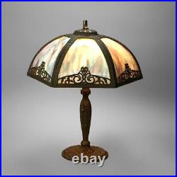 Antique Bradley & Hubbard School Arts & Crafts Bent Slag Glass Panel Lamp C1920