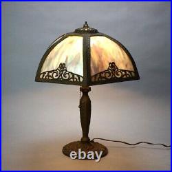 Antique Bradley & Hubbard School Arts & Crafts Bent Slag Glass Panel Lamp C1920