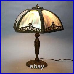 Antique Bradley & Hubbard School Arts & Crafts Bent Slag Glass Panel Lamp C1920