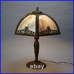 Antique Bradley & Hubbard School Arts & Crafts Bent Slag Glass Panel Lamp C1920