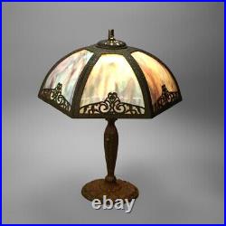 Antique Bradley & Hubbard School Arts & Crafts Bent Slag Glass Panel Lamp C1920