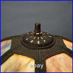 Antique Bradley & Hubbard School Arts & Crafts Bent Slag Glass Panel Lamp C1920