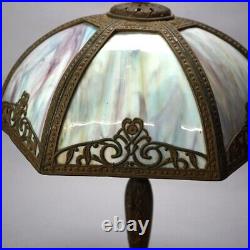 Antique Bradley & Hubbard School Arts & Crafts Bent Slag Glass Panel Lamp C1920