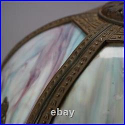 Antique Bradley & Hubbard School Arts & Crafts Bent Slag Glass Panel Lamp C1920