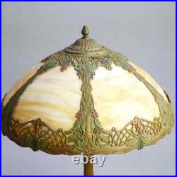 Antique Bradley & Hubbard School Arts & Crafts Polychromed Slag Glass Table Lamp