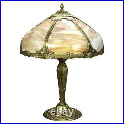 Antique Bradley & Hubbard School Six Panel Slag Glass Table Lamp C1920