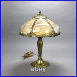 Antique Bradley & Hubbard School Six Panel Slag Glass Table Lamp C1920