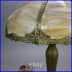 Antique Bradley & Hubbard School Six Panel Slag Glass Table Lamp C1920