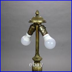 Antique Bradley & Hubbard School Six Panel Slag Glass Table Lamp C1920