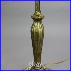 Antique Bradley & Hubbard School Six Panel Slag Glass Table Lamp C1920
