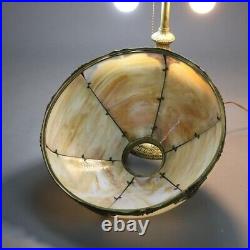 Antique Bradley & Hubbard School Six Panel Slag Glass Table Lamp C1920