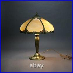 Antique Bradley & Hubbard School Six Panel Slag Glass Table Lamp C1920