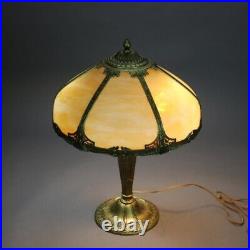 Antique Bradley & Hubbard School Six Panel Slag Glass Table Lamp C1920