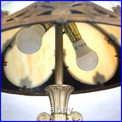 Antique Bradley & Hubbard School Two-Tone Slag Glass Table Lamp C1920