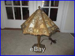 Antique Bradley & Hubbard Slag Glass 6 Panel Large Table Lamp Signed Handel Era