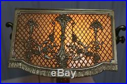 Antique Bradley & Hubbard Slag Glass Desk Banker Piano Lamp Filligree