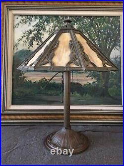 Antique Bradley & Hubbard Slag Glass Lamp Nouveau Arts & Crafts Handel Era B&H