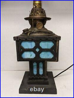 Antique Bradley & Hubbard Slag Glass and Cast Iron Lamp Base Mission Style Arts