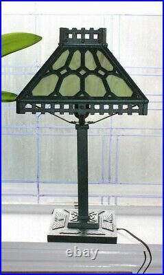 Antique Bradley & Hubbard Slag Glass and Cast Iron Lamp Mission Style