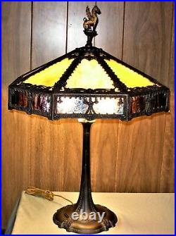 Antique Bradley Hubbard Style Arts Crafts Slag Glass Mission Lamp