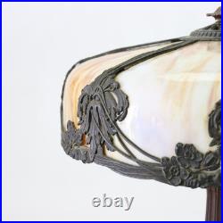 Antique Bradley & Hubbard attr Arts & Crafts 8 Panel Slag Glass Table Lamp c1920