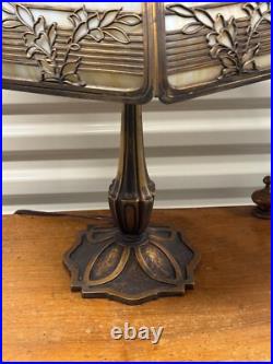 Antique Bradley and Hubbard Art Nouveau Slag Glass Bent Panel Lamp