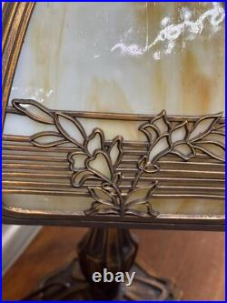 Antique Bradley and Hubbard Art Nouveau Slag Glass Bent Panel Lamp