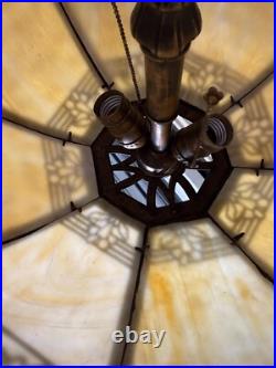Antique Bradley and Hubbard Art Nouveau Slag Glass Bent Panel Lamp