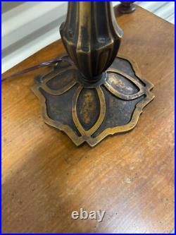 Antique Bradley and Hubbard Art Nouveau Slag Glass Bent Panel Lamp