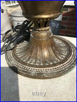 Antique Bradley and Hubbard oil lamp with slag glass shade
