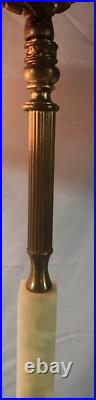Antique Brass & Akro Agate Slag Glass Bridge Floor Lamp Light Amber Glass Shade