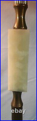 Antique Brass & Akro Agate Slag Glass Bridge Floor Lamp Light Amber Glass Shade