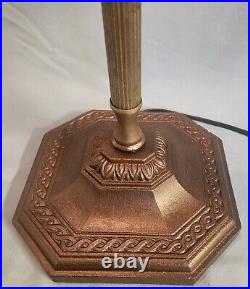 Antique Brass & Akro Agate Slag Glass Bridge Floor Lamp Light Amber Glass Shade
