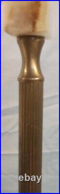 Antique Brass & Akro Agate Slag Glass Bridge Floor Lamp Light Amber Glass Shade