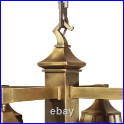 Antique Brass Arts & Crafts Chandelier with Slag Glass, NC5108