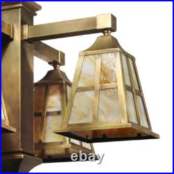 Antique Brass Arts & Crafts Chandelier with Slag Glass, NC5108