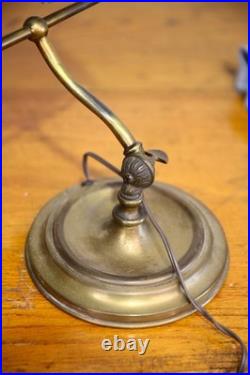 Antique Brass Bankers lamp Slag Glass Shade Desk Light Vintage Art Nouveau Deco