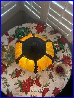 Antique Brass Boudoir Table Lamp, Amber Slag Glass Tulip Shade. 19.5Tall Antique Brass Boudoir Table Lamp, Amber Slag Glass Tulip Shade. 19.5Tall