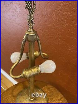 Antique Brass Bradley Hubbard Lamp For Slag Leaded Stained Glass Tiffany Era