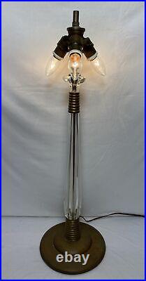 Antique Brass & Crystal Glass Lamp Base For Stained Slag Glass 3 Light 31H 20LB