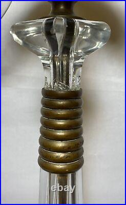 Antique Brass & Crystal Glass Lamp Base For Stained Slag Glass 3 Light 31H 20LB