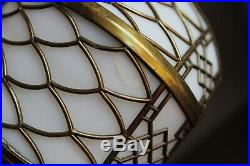 Antique Brass Embossed Ceiling Fixture Greek Key 5 Handel Lamp Slag Glass Shade