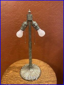 Antique Brass Miller Verdigris Lamp For Slag Stained Glass Shade Handel Era
