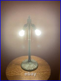 Antique Brass Miller Verdigris Lamp For Slag Stained Glass Shade Handel Era