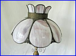 Antique Brass Slag Bent Glass Table Lamp 2-Light Tulip Shade Art Nouveau